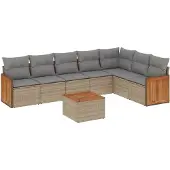 Syfax 8-tlg. Garten-Sofagarnitur mit Kissen Beige Poly Rattan