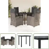 The Living Store 5-tlg. Garten-Essgruppe mit Kissen Grau Poly Rattan