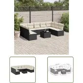 The Living Store 10-tlg. Garten-Sofagarnitur mit Kissen Schwarz Poly Rattan