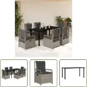 The Living Store 7-tlg. Garten-Essgruppe mit Kissen Hellgrau Poly Rattan