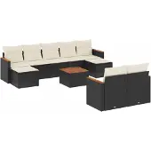 Syfax 10-tlg. Garten-Sofagarnitur mit Kissen Schwarz Poly Rattan