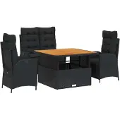 Syfax 4-tlg. Garten-Essgruppe mit Kissen Schwarz Poly Rattan