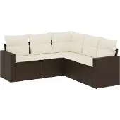 Sonstiges 5-tlg. Garten-Sofagarnitur mit Kissen Braun Poly Rattan