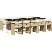 Syfax 11-tlg. Garten-Essgruppe mit Kissen Beige Poly Rattan
