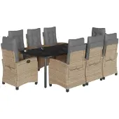 Syfax 9-tlg. Garten-Essgruppe mit Kissen Beigemischung Poly Rattan