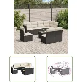 The Living Store 9-tlg. Garten-Sofagarnitur mit Kissen Schwarz Poly Rattan