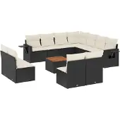 Syfax 12-tlg. Garten-Sofagarnitur mit Kissen Schwarz Poly Rattan