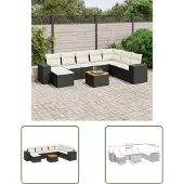 The Living Store 9-tlg. Garten-Sofagarnitur mit Kissen Schwarz Poly Rattan