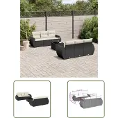 The Living Store 7-tlg. Garten-Sofagarnitur mit Kissen Schwarz Poly Rattan