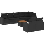 Syfax 9-tlg. Garten-Sofagarnitur mit Kissen Schwarz Poly Rattan