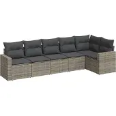 Syfax 6-tlg. Garten-Sofagarnitur mit Kissen Grau Poly Rattan