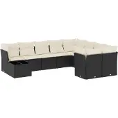 Syfax 10-tlg. Garten-Sofagarnitur mit Kissen Schwarz Poly Rattan