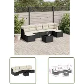 The Living Store 8-tlg. Garten-Sofagarnitur mit Kissen Schwarz Poly Rattan