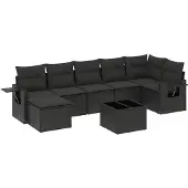 Syfax 8-tlg. Garten-Sofagarnitur mit Kissen Schwarz Poly Rattan