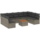 Syfax 10-tlg. Garten-Sofagarnitur mit Kissen Grau Poly Rattan