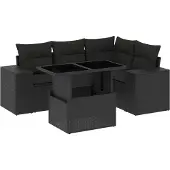 Syfax 5-tlg. Garten-Sofagarnitur mit Kissen Schwarz Poly Rattan