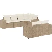 Syfax 7-tlg. Garten-Sofagarnitur mit Kissen Beige Poly Rattan