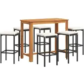 Syfax 7-tlg. Gartenbar-Set Schwarz Massivholz Akazie und Poly Rattan