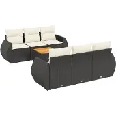 Syfax 7-tlg. Garten-Sofagarnitur mit Kissen Schwarz Poly Rattan