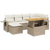 Syfax 7-tlg. Garten-Sofagarnitur mit Kissen Beige Poly Rattan