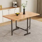 Flieks Klappbarer Esstisch Küchentisch mit Metallbeinen, Esszimmertische Schreibtisch Wohnzimmertisch Bürotisch Rechteckig, Naturbelassen
