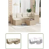 The Living Store 7-tlg. Garten-Sofagarnitur mit Kissen Beige Poly Rattan