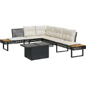 Syfax 2-tlg. Garten-Sofagarnitur mit Kissen Schwarz Poly Rattan Glas