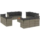Syfax 13-tlg. Garten-Sofagarnitur mit Kissen Grau Poly Rattan