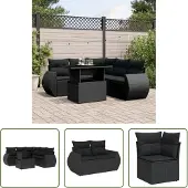 The Living Store 6-tlg. Garten-Sofagarnitur mit Kissen Schwarz Poly Rattan