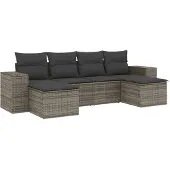 Syfax 6-tlg. Garten-Sofagarnitur mit Kissen Grau Poly Rattan