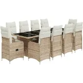 Syfax 11-tlg. Garten-Bistro-Set mit Kissen Beige Poly Rattan