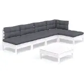 Syfax 6-tlg. Garten-Lounge-Set mit Kissen Weiß Kiefernholz
