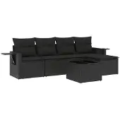 Syfax 6-tlg. Garten-Sofagarnitur mit Kissen Schwarz Poly Rattan