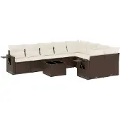 Syfax 10-tlg. Garten-Sofagarnitur mit Kissen Braun Poly Rattan