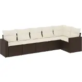 Syfax 6-tlg. Garten-Sofagarnitur mit Kissen Braun Poly Rattan