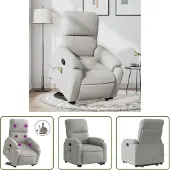 The Living Store Massagesessel mit Aufstehhilfe Hellgrau Mikrofasergewebe