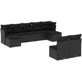 Syfax 9-tlg. Garten-Sofagarnitur mit Kissen Schwarz Poly Rattan