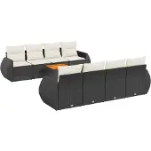 Syfax 9-tlg. Garten-Sofagarnitur mit Kissen Schwarz Poly Rattan
