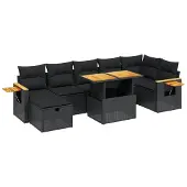 Syfax 8-tlg. Garten-Sofagarnitur mit Kissen Schwarz Poly Rattan