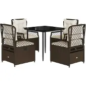 Syfax 5-tlg. Garten-Essgruppe mit Kissen Braun Poly Rattan
