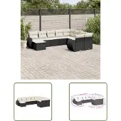 The Living Store 10-tlg. Garten-Sofagarnitur mit Kissen Schwarz Poly Rattan