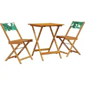 Syfax 3-tlg. Bistro-Set Blattmuster Stoff und Massivholz