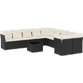 Syfax 11-tlg. Garten-Sofagarnitur mit Kissen Schwarz Poly Rattan