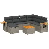 Syfax 8-tlg. Garten-Sofagarnitur mit Kissen Grau Poly Rattan