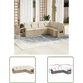 The Living Store 6-tlg. Garten-Sofagarnitur mit Kissen Beige Poly Rattan