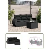 The Living Store 4-tlg. Garten-Sofagarnitur mit Kissen Schwarz Poly Rattan
