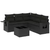 Syfax 6-tlg. Garten-Sofagarnitur mit Kissen Schwarz Poly Rattan