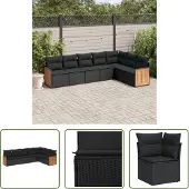 The Living Store 7-tlg. Garten-Sofagarnitur mit Kissen Schwarz Poly Rattan