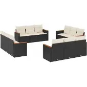 Syfax 12-tlg. Garten-Sofagarnitur mit Kissen Schwarz Poly Rattan