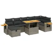 Syfax 8-tlg. Garten-Sofagarnitur mit Kissen Grau Poly Rattan